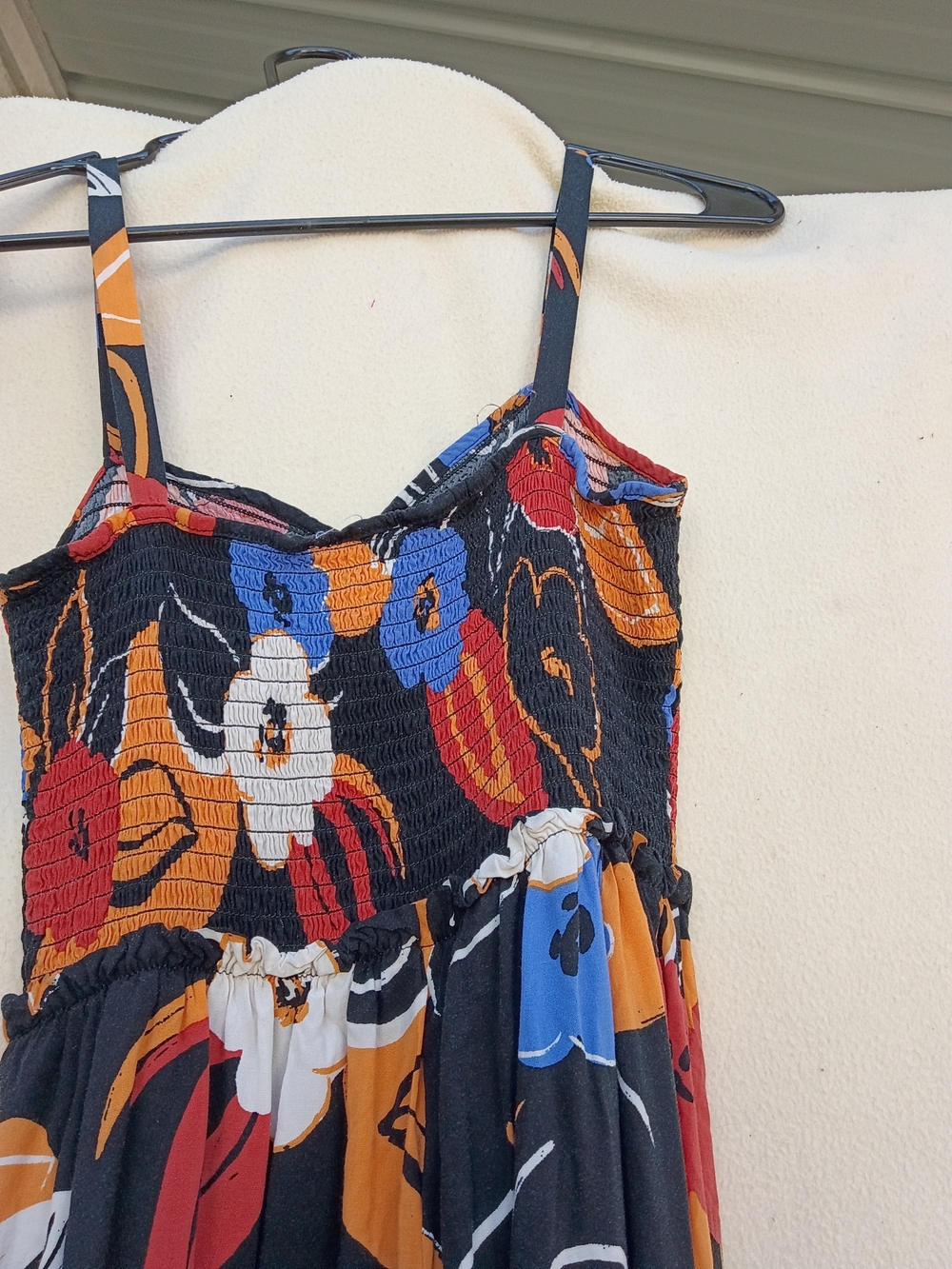 Lush Black Floral Smocked Jumpsuit with Red, Orange & Blue Flowers - Picture 4 of 6